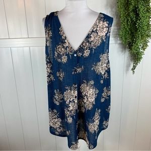 Torrid Blue Floral Sheer Button Front Tank Top Womens Plus Size 4X